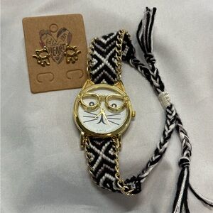 Cat Watch and Cat Earrings NWOT